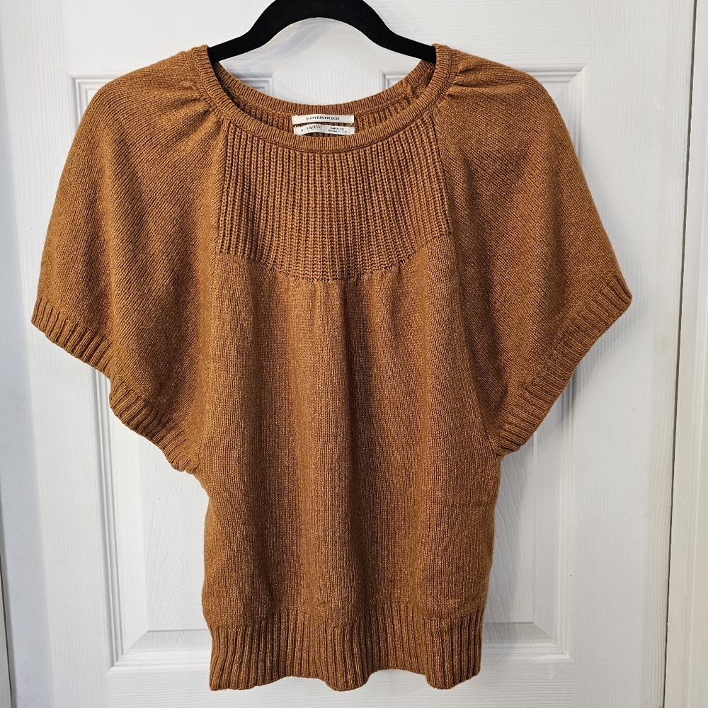 Anthropologie Made In Italy Orange Pullover Knit Sweater Butterfly Sleeve Size S